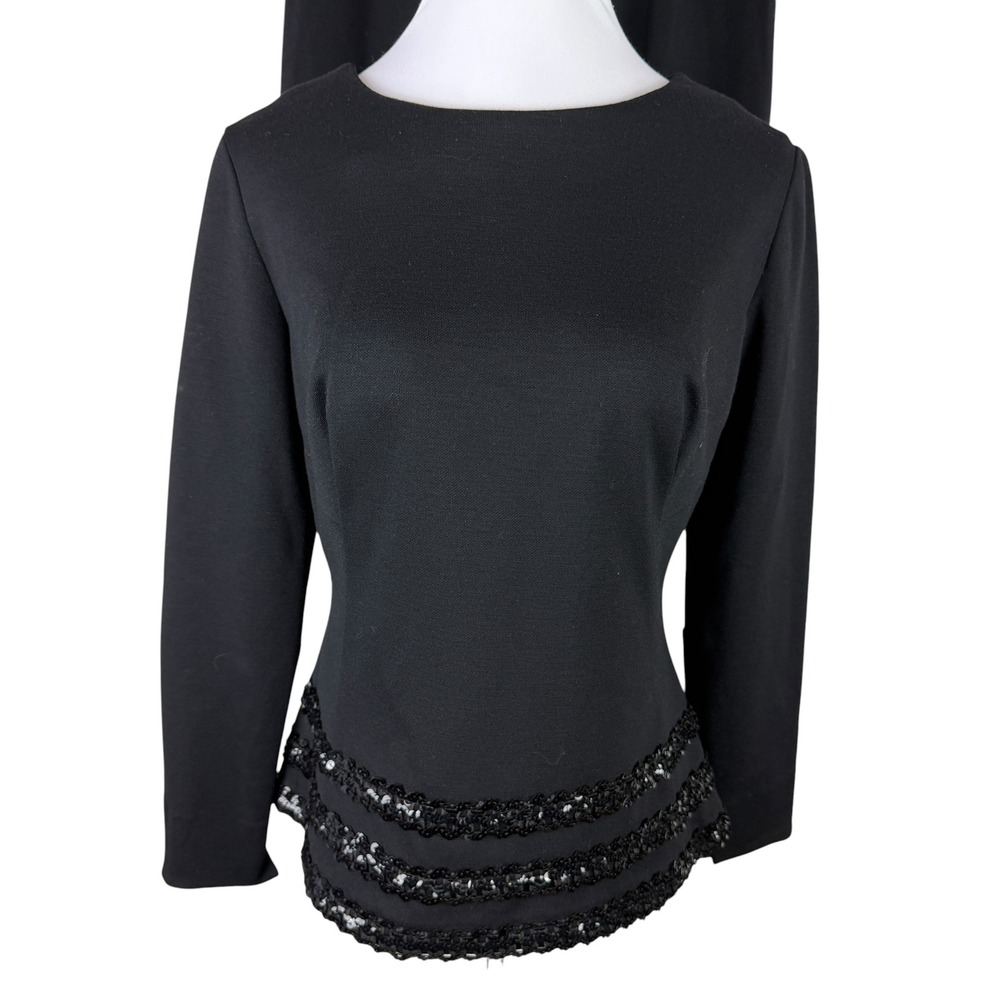 Edith Flagg California Vintage Black 100% Wool Sequin Trim Skirt Suit Set Size 6